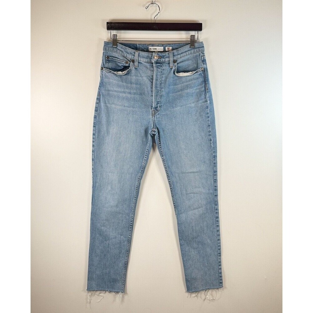 RE/DONE Originals Womens Jeans Blue Denim High Rise Tapered Medium Wash Size 32